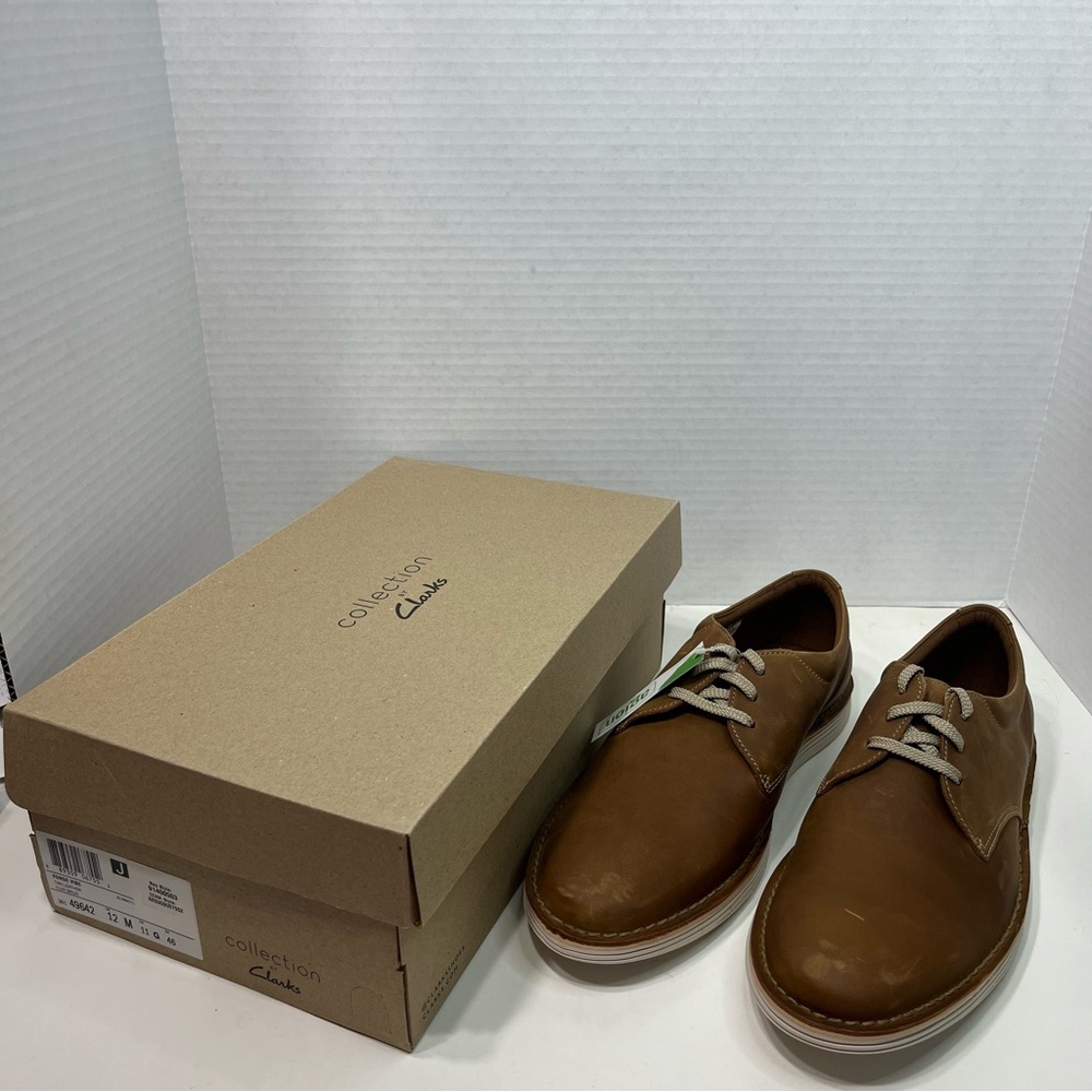 COLLECTION BY CLARKS Forbes Vibe tan leather lace up shoes men’s size 12 NWT